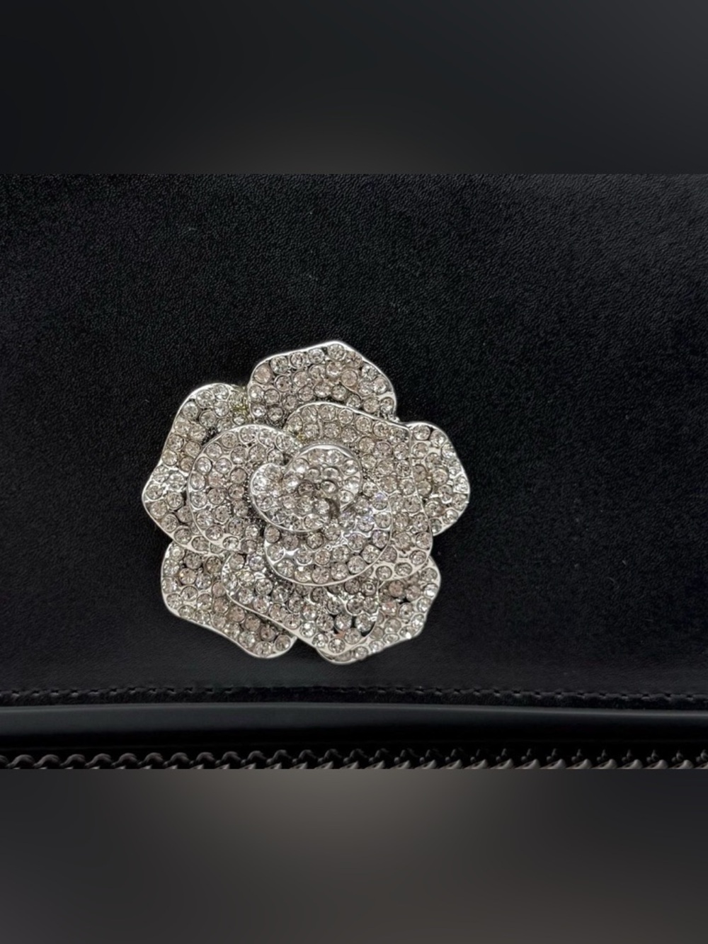 Michael Kors Bellamie Black Leather Crystal Flower Evening Clutch Bag - Picture 8 of 10